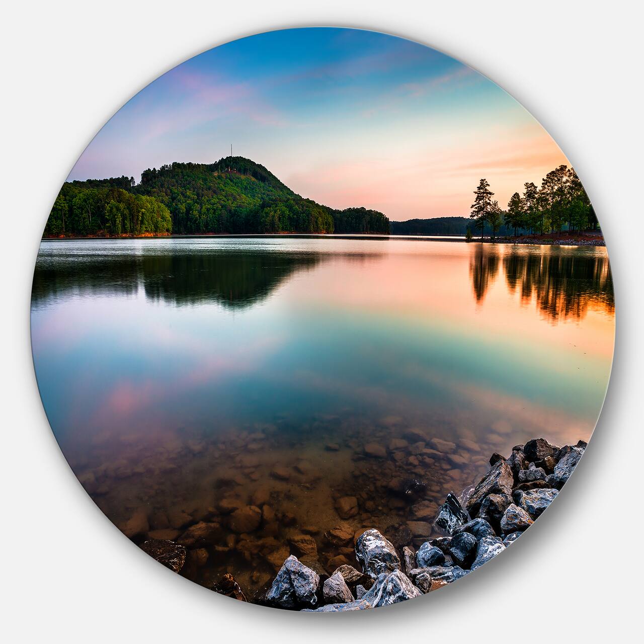 Designart - Lake Allatoona at Red Top Mountain' Large Seashore Metal Circle Wall Art